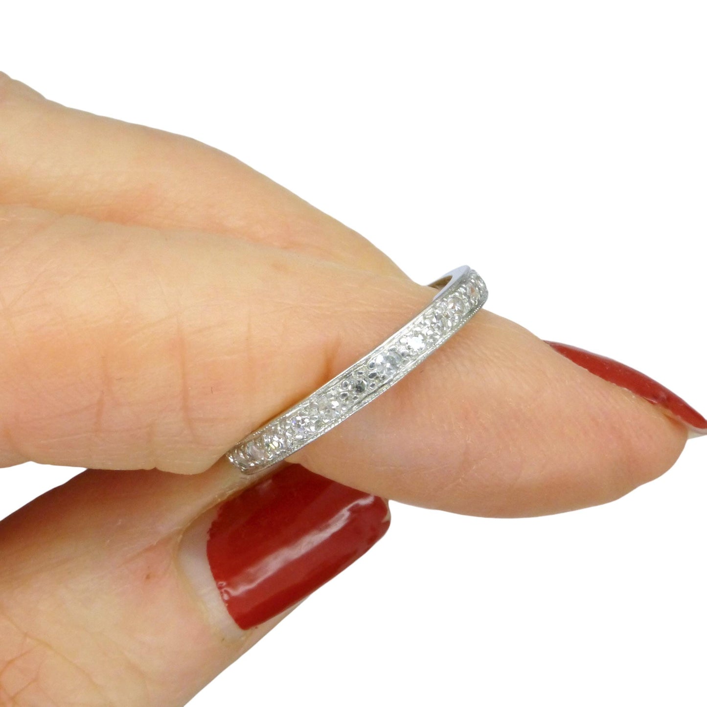 Antique Art Deco Platinum Diamond Eternity Ring - Wedding Band 1920s, Size L 1/2