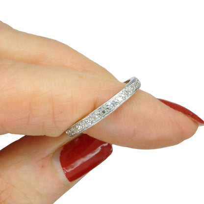 Antique Art Deco Platinum Diamond Eternity Ring - Wedding Band 1920s, Size L 1/2