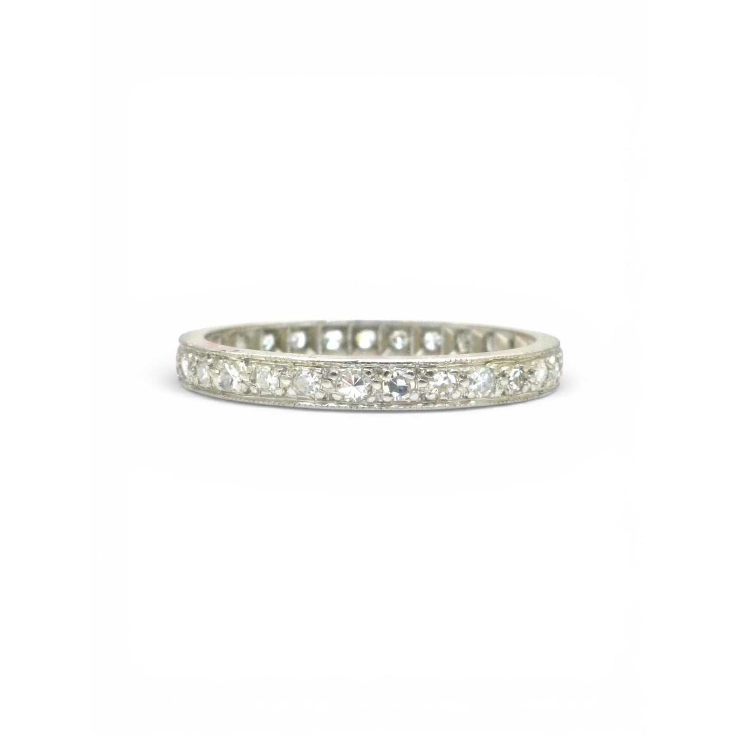 Antique Art Deco Platinum Diamond Eternity Ring - Wedding Band 1920s, Size L 1/2