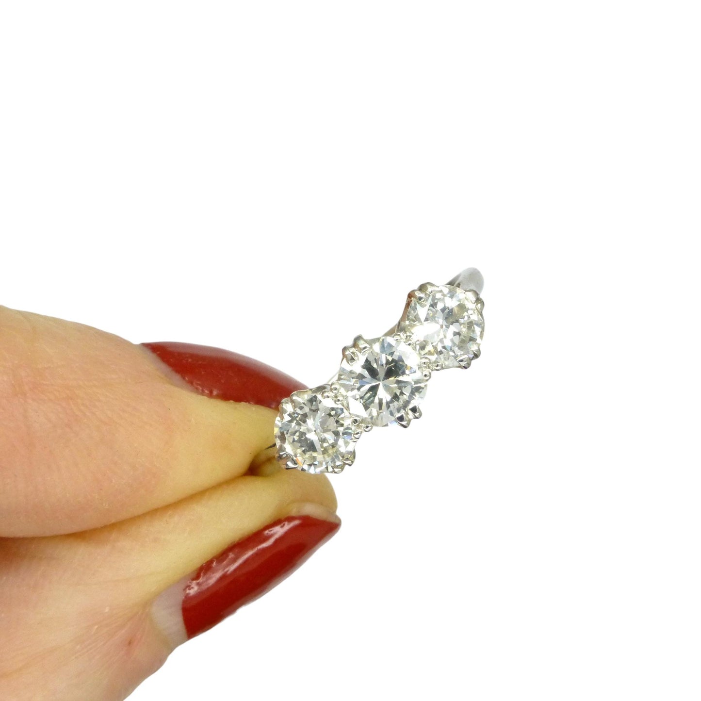 Antique Transitional cut diamond three stone trilogy ring 1.38ct - white gold & Platinum - Independent Valuation