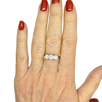 Antique Transitional cut diamond three stone trilogy ring 1.38ct - white gold & Platinum - Independent Valuation