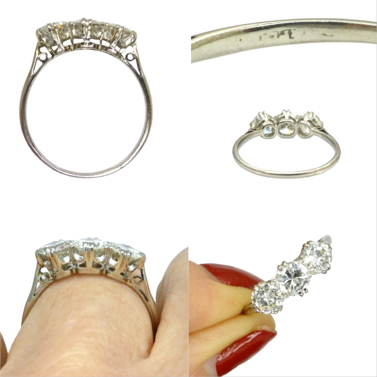 Antique Transitional cut diamond three stone trilogy ring 1.38ct - white gold & Platinum - Independent Valuation