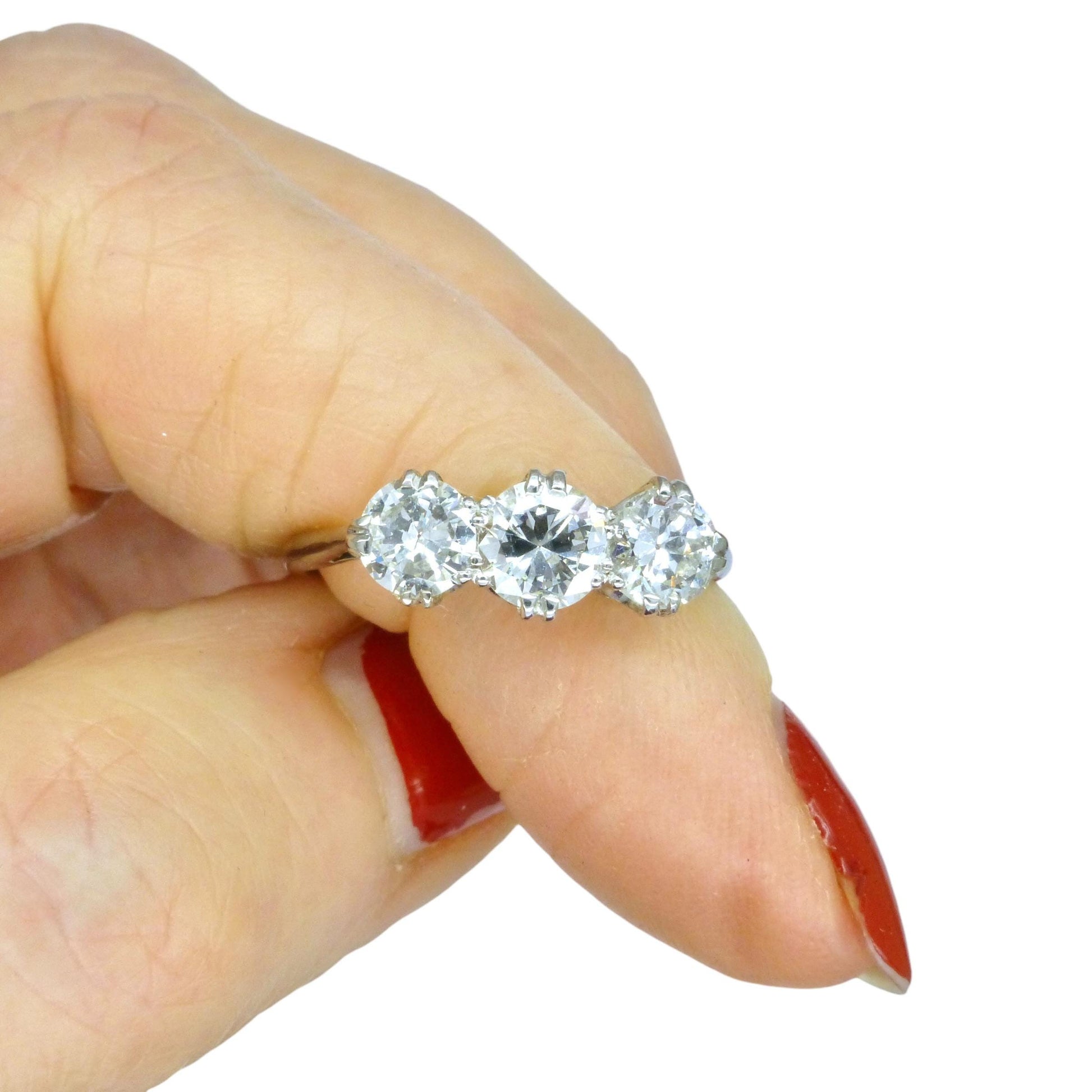 Antique Transitional cut diamond three stone trilogy ring 1.38ct - white gold & Platinum - Independent Valuation