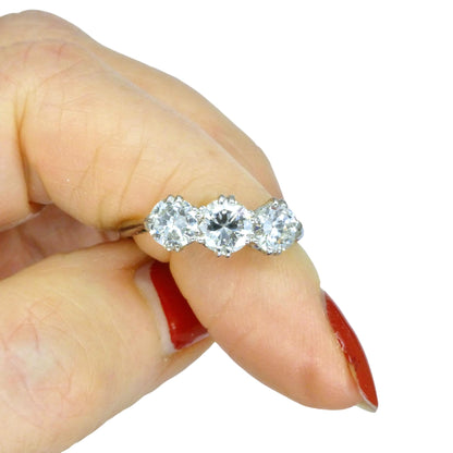 Antique Transitional cut diamond three stone trilogy ring 1.38ct - white gold & Platinum - Independent Valuation