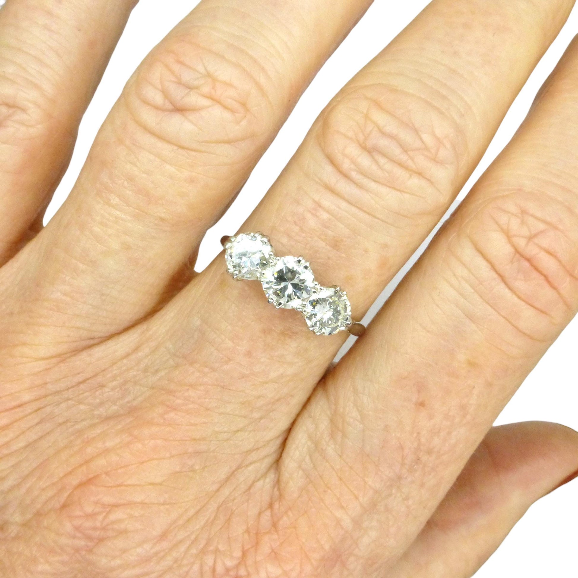 Antique Transitional cut diamond three stone trilogy ring 1.38ct - white gold & Platinum - Independent Valuation