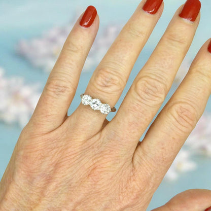Antique Transitional cut diamond three stone trilogy ring 1.38ct - white gold & Platinum - Independent Valuation