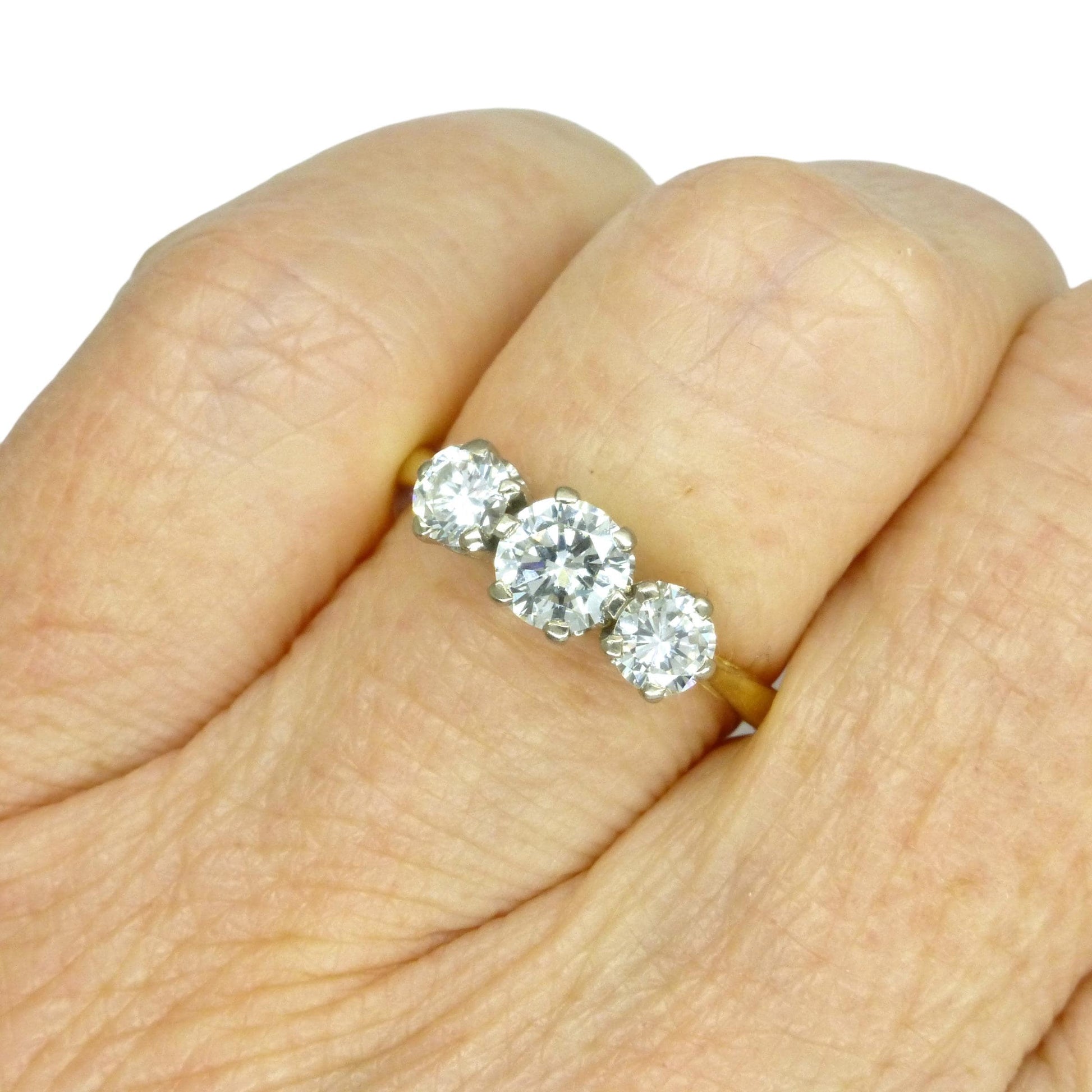 Vintage 18ct natural diamond three stone trilogy ring 1.00ct c1970's