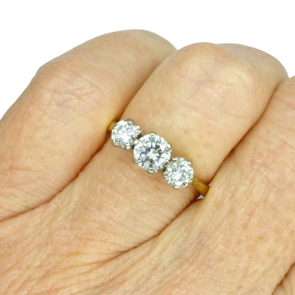 Vintage 18ct natural diamond three stone trilogy ring 1.00ct c1970's
