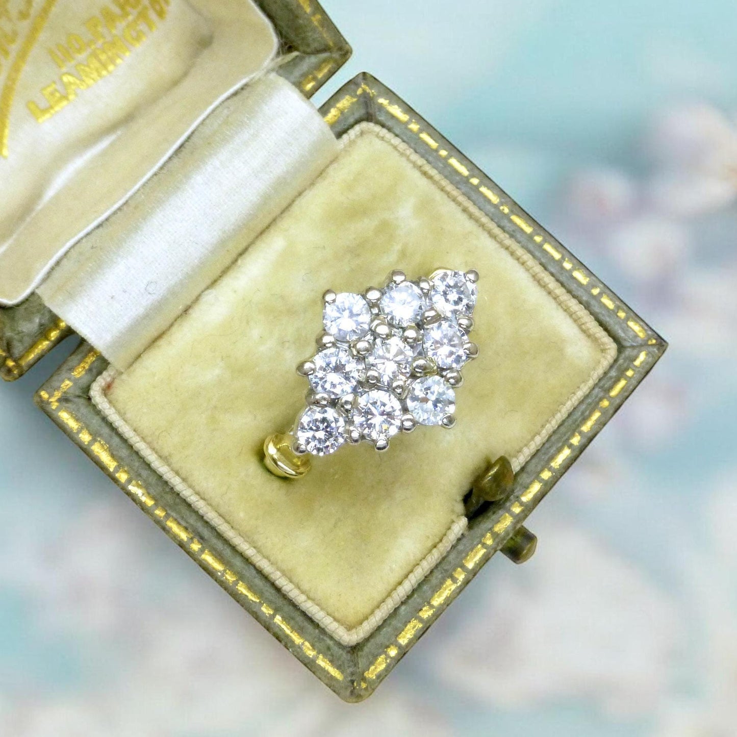 Vintage 18ct gold diamond kite shape cluster engagement ring 1.00 carat