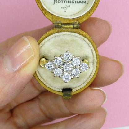 Vintage 18ct gold diamond kite shape cluster engagement ring 1.00 carat