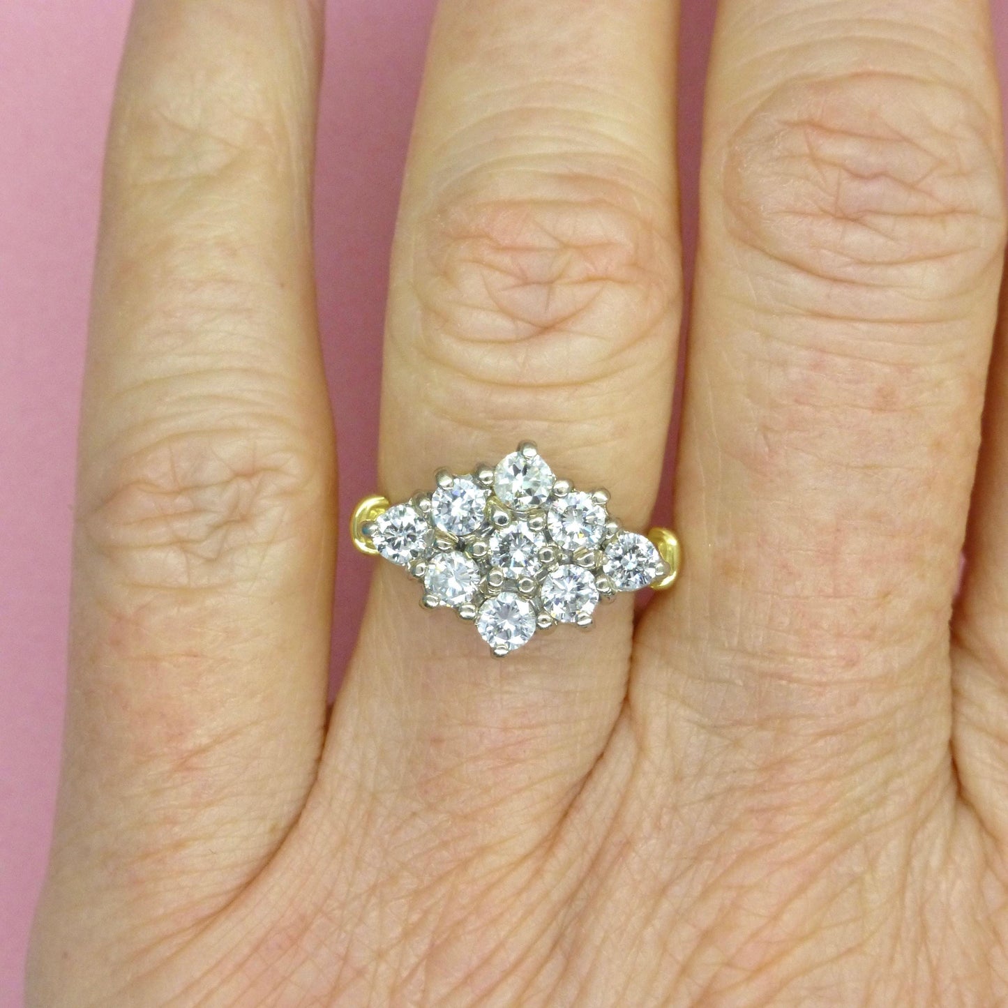 Vintage 18ct gold diamond kite shape cluster engagement ring 1.00 carat