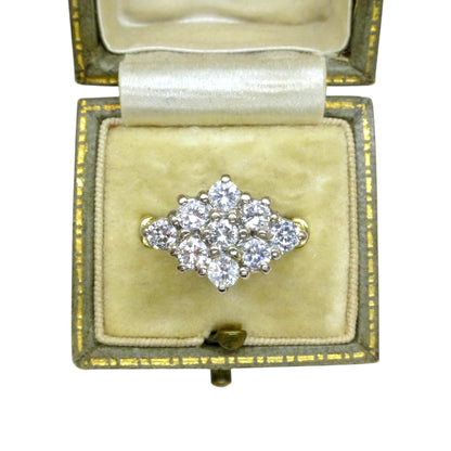 Vintage 18ct gold diamond kite shape cluster engagement ring 1.00 carat