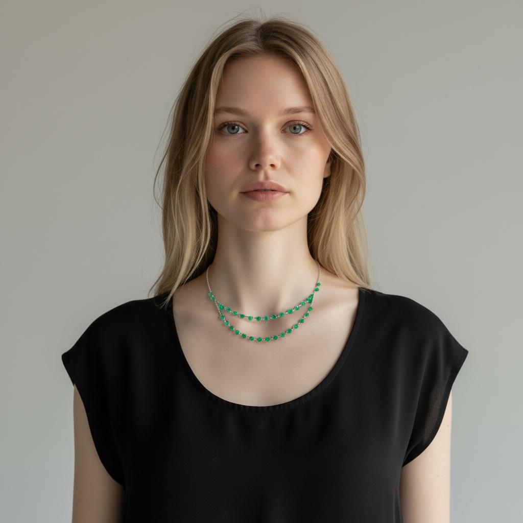 Art Deco green glass two row rivière necklace c1920's