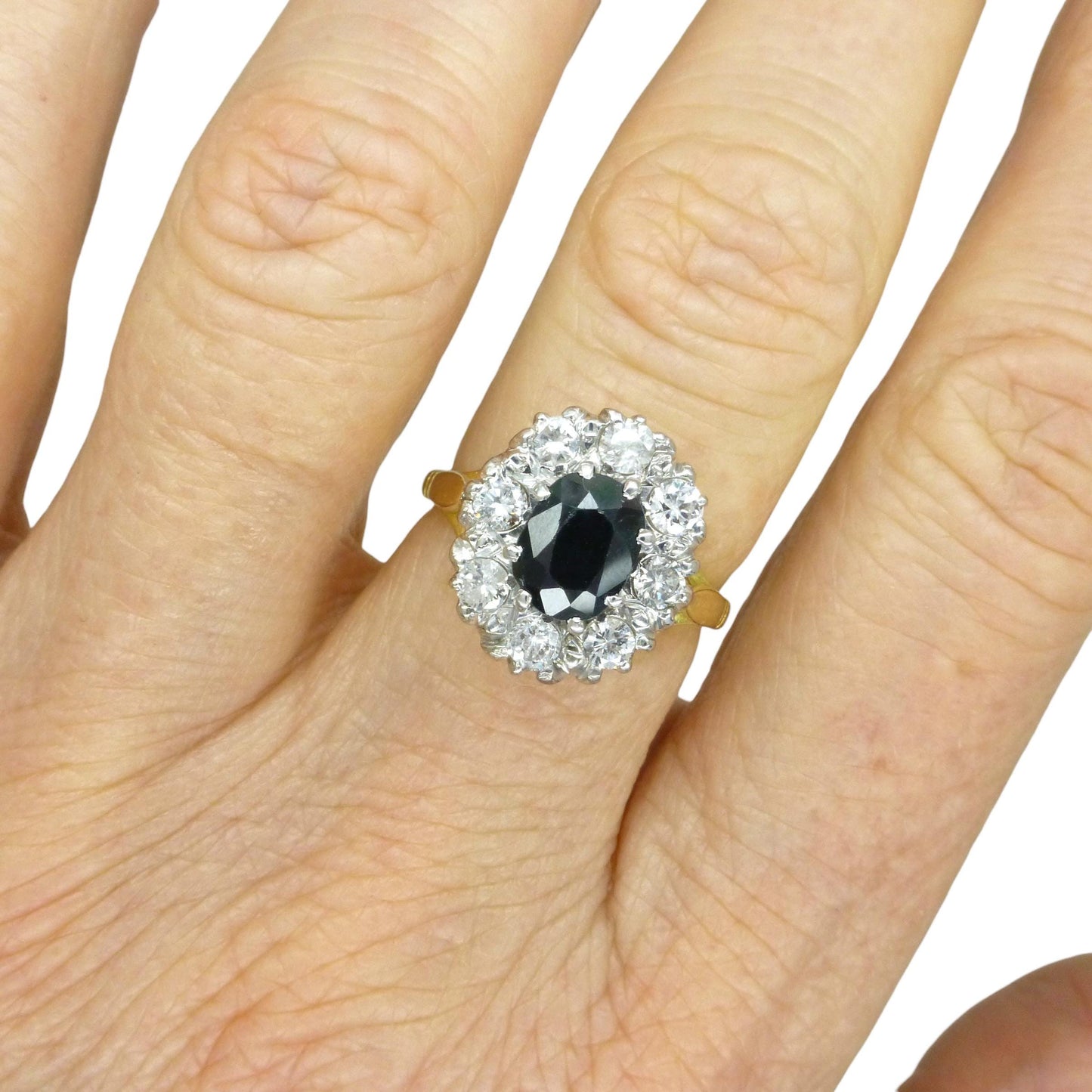 Vintage 18ct sapphire & diamond oval cluster ring - Classic Princess of Wales ring