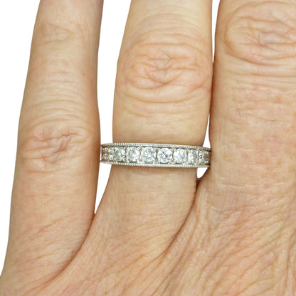 Vintage Platinum natural Diamond pave set half eternity wedding ring 0.50ct