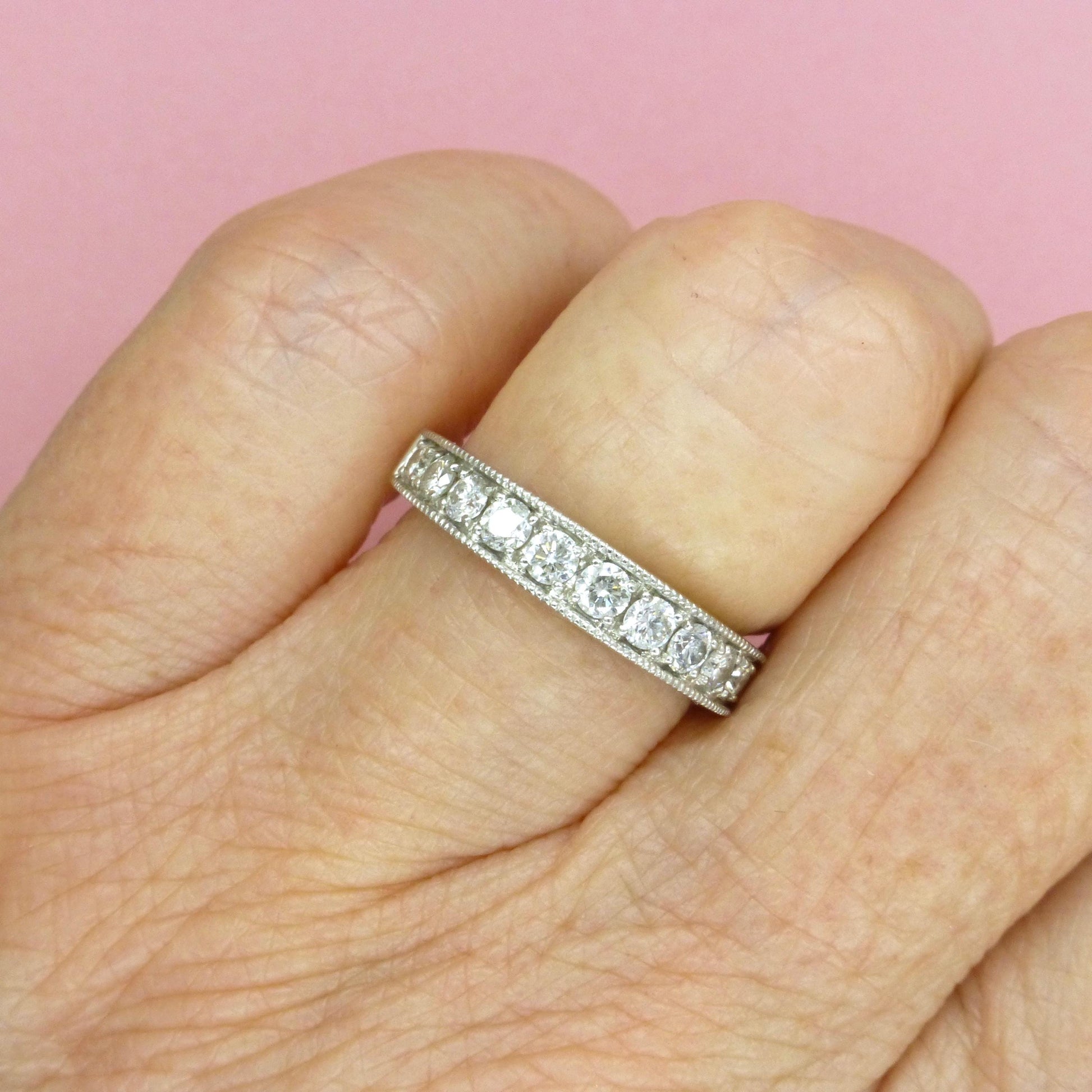Vintage Platinum natural Diamond pave set half eternity wedding ring 0.50ct
