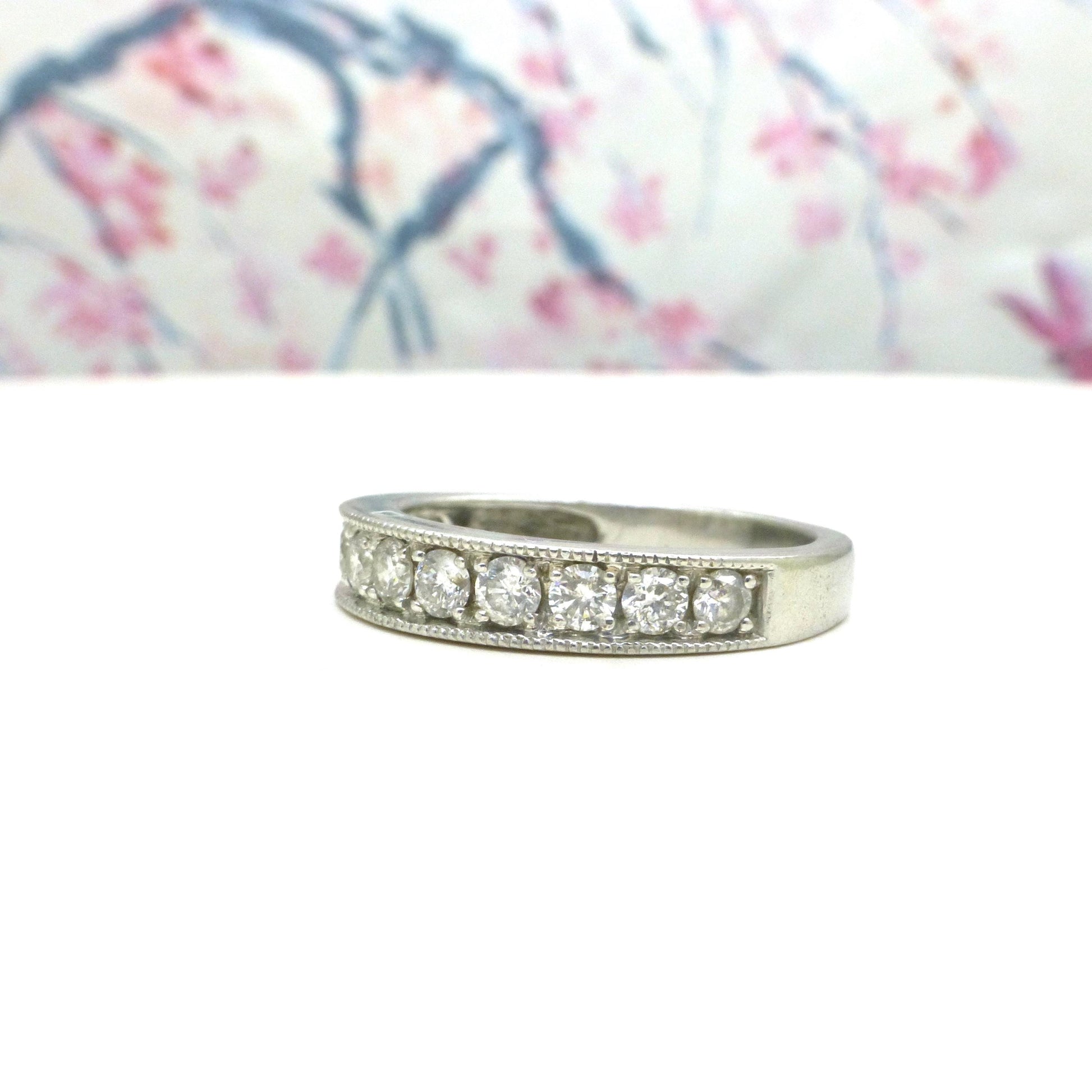 Vintage Platinum natural Diamond pave set half eternity wedding ring 0.50ct