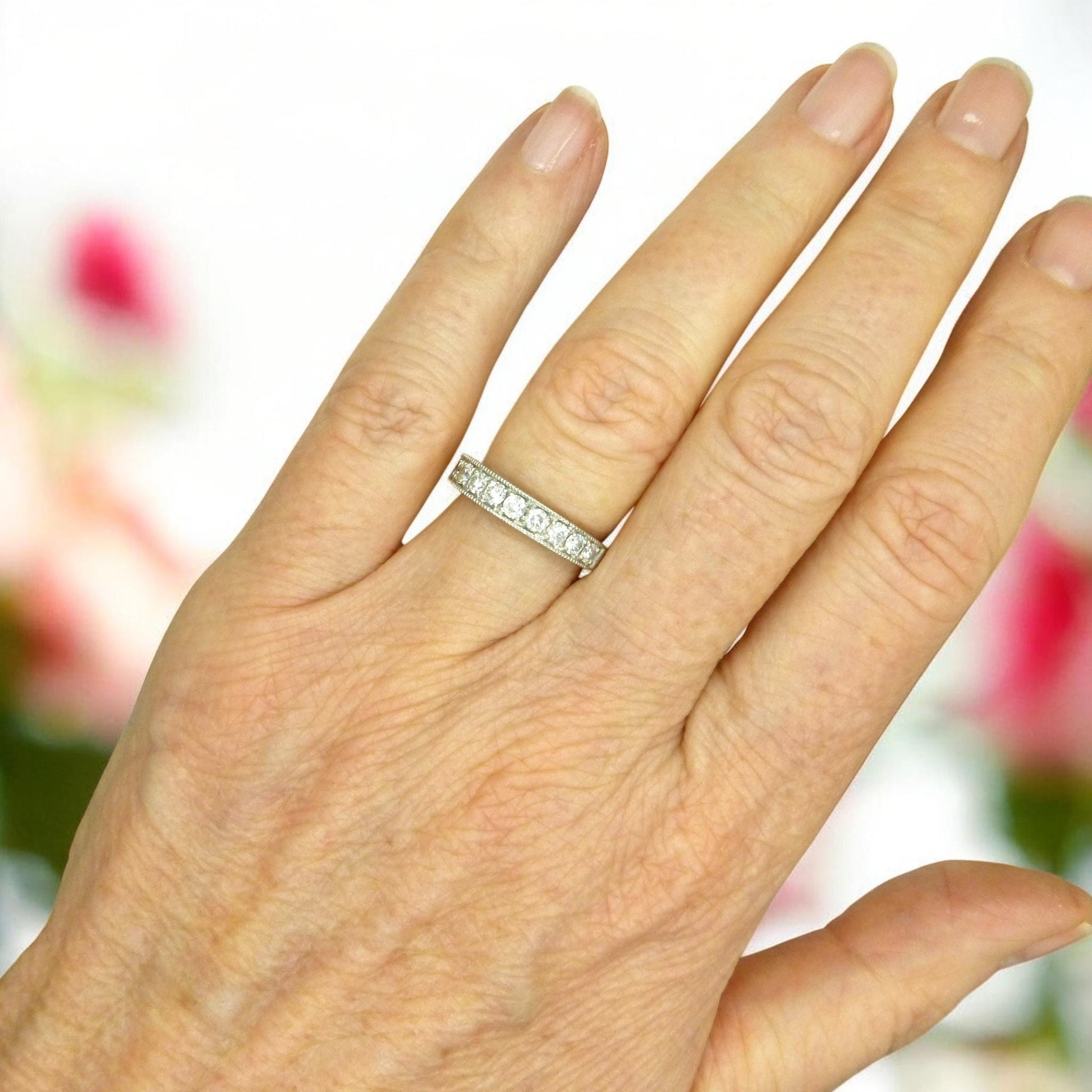 Vintage Platinum natural Diamond pave set half eternity wedding ring 0.50ct