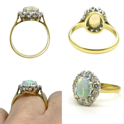 Vintage 18ct Opal & Diamond cluster ring with Valuation report
