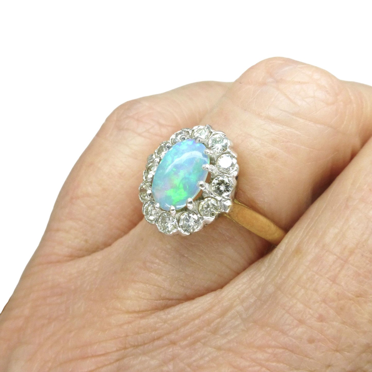 Vintage 18ct Opal & Diamond cluster ring with Valuation report