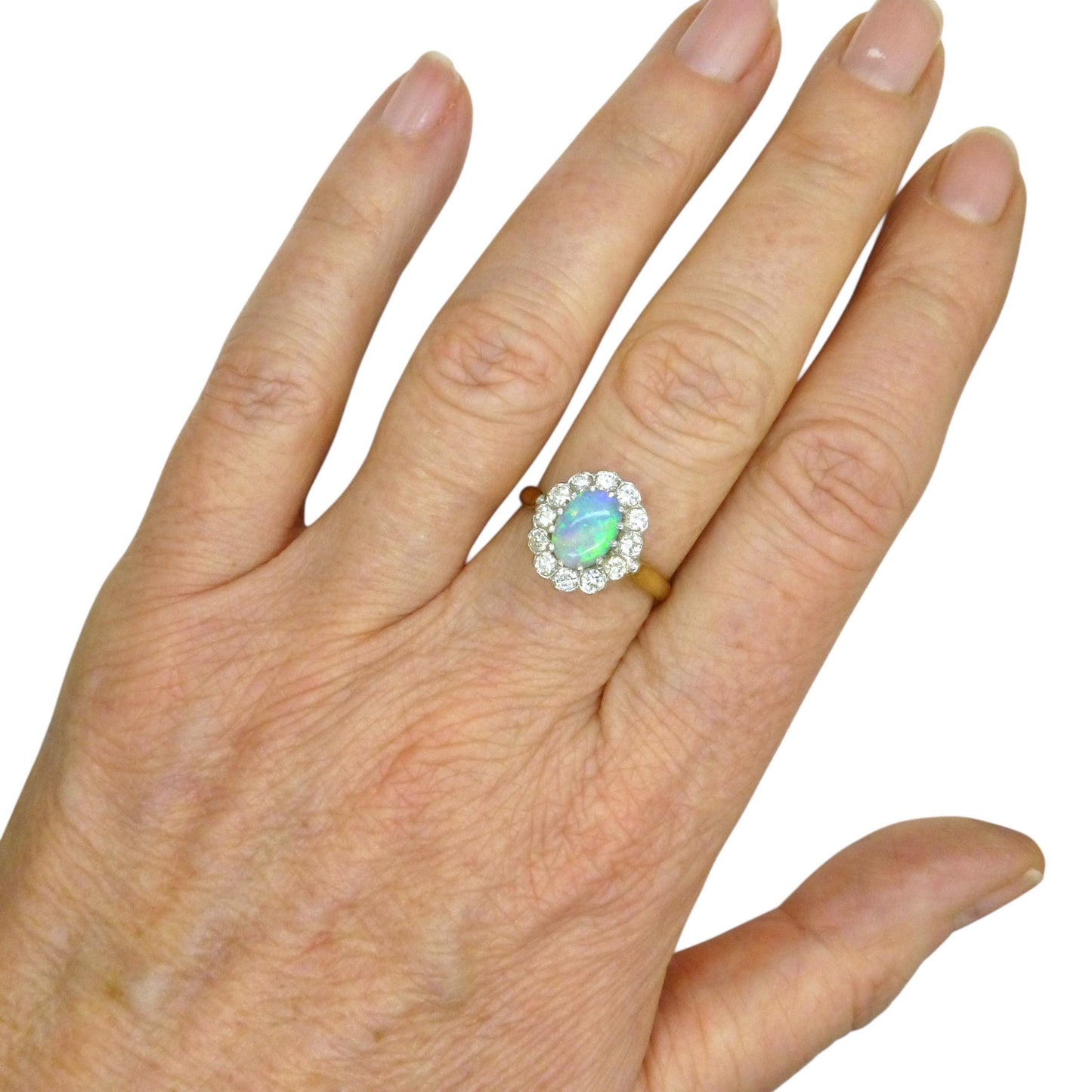 Vintage 18ct Opal & Diamond cluster ring with Valuation report