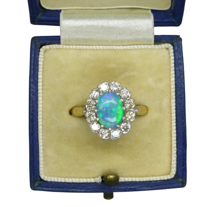 Vintage 18ct Opal & Diamond cluster ring with Valuation report