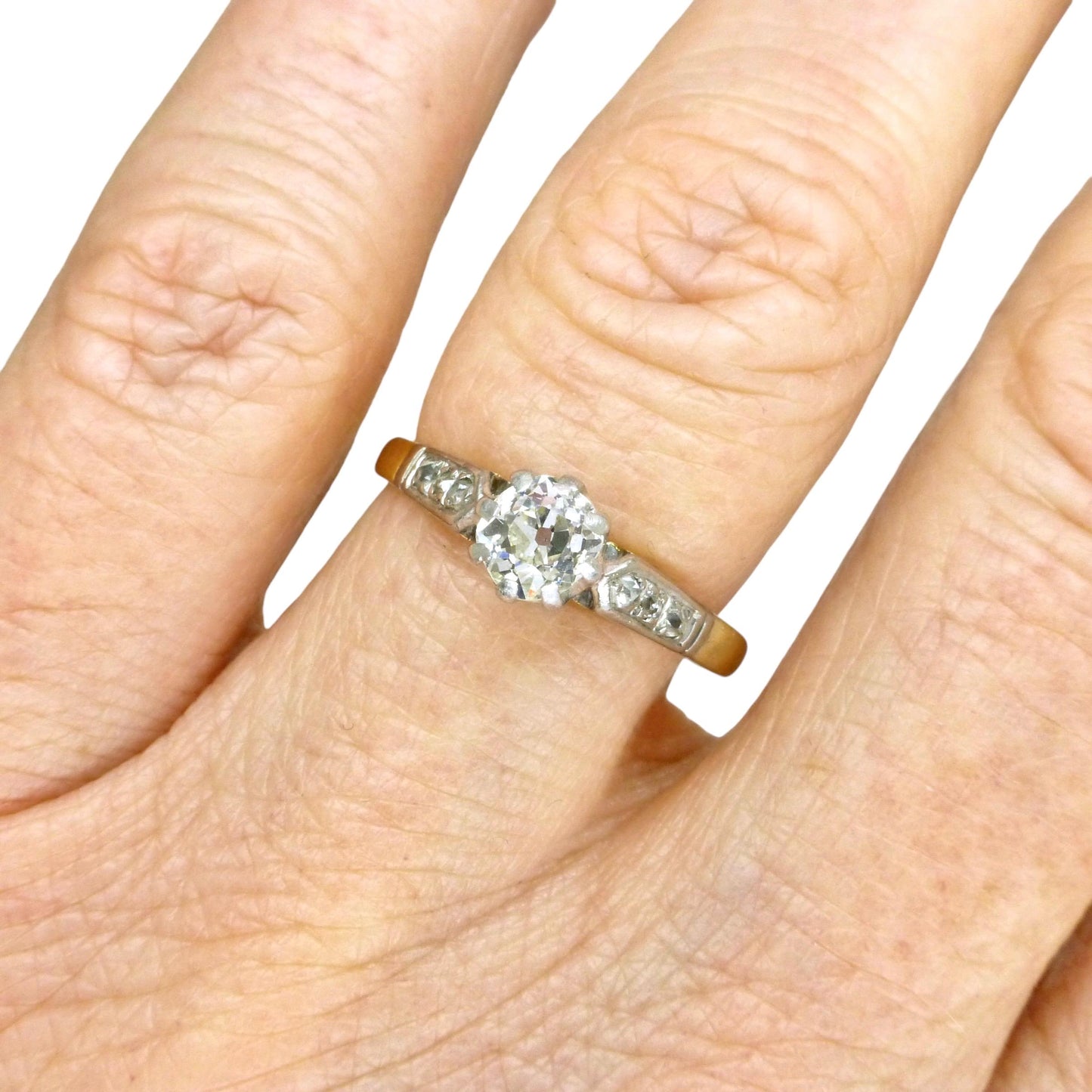 Antique 18ct old mine cut diamond solitaire engagement ring 0.40ct 1910's