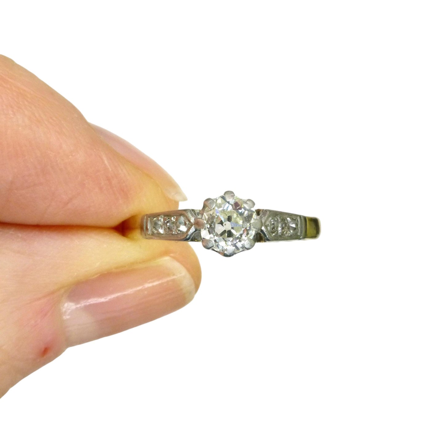 Antique 18ct old mine cut diamond solitaire engagement ring 0.40ct 1910's