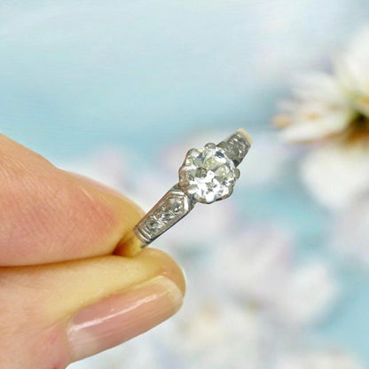 Antique 18ct old mine cut diamond solitaire engagement ring 0.40ct 1910's