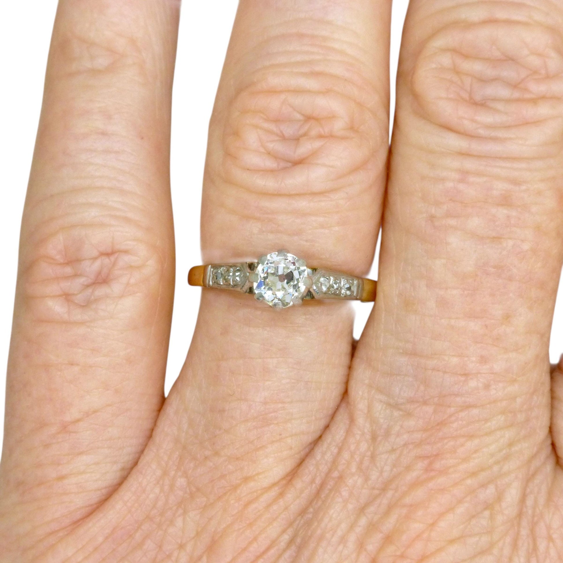 Antique 18ct old mine cut diamond solitaire engagement ring 0.40ct 1910's