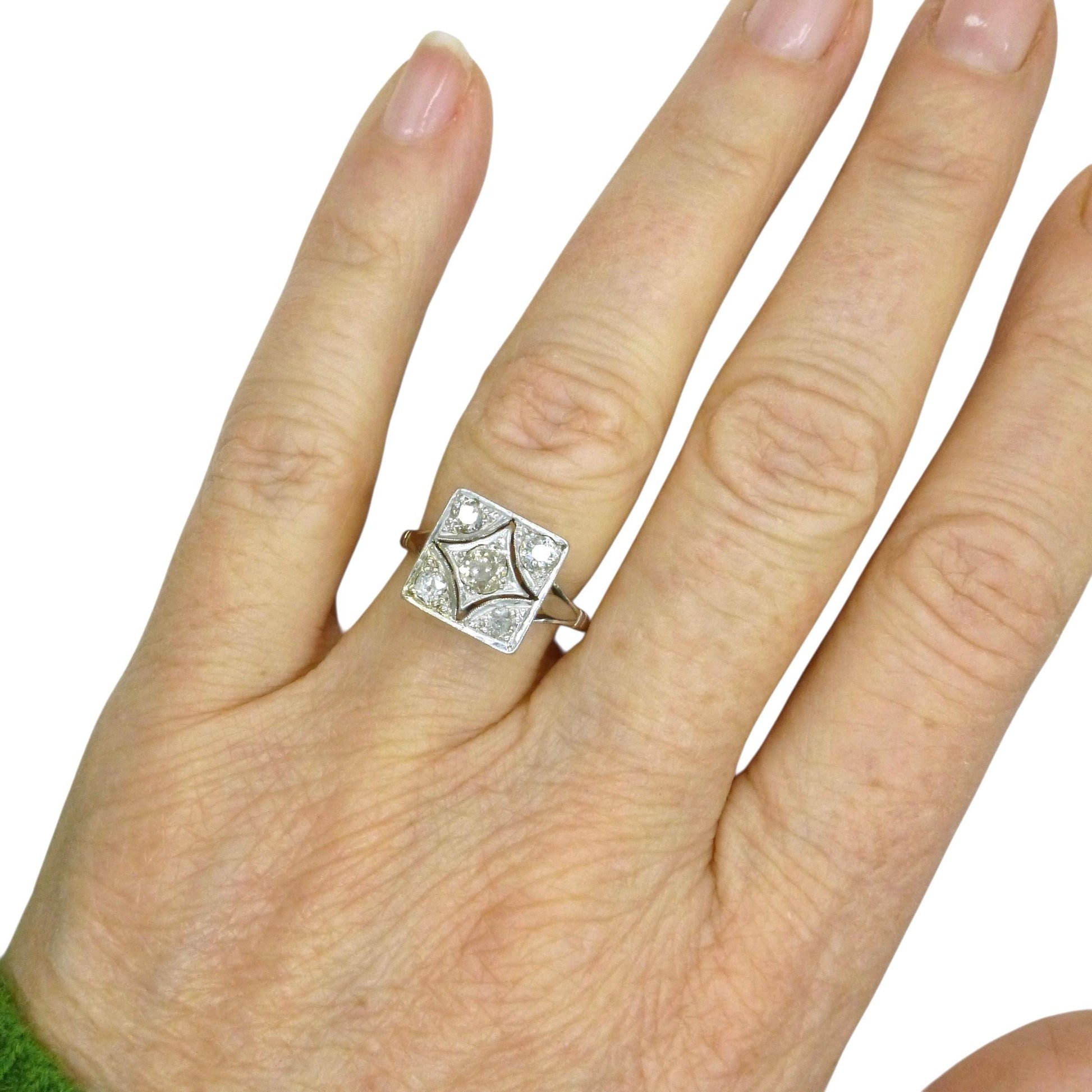Antique Art Deco old mine cut diamond square cluster ring c1920's
