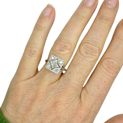 Antique Art Deco old mine cut diamond square cluster ring c1920's