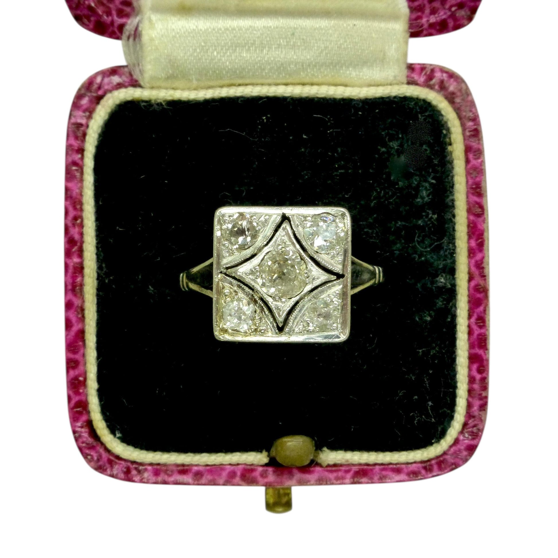 Antique Art Deco old mine cut diamond square cluster ring c1920's