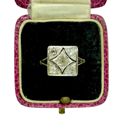 Antique Art Deco old mine cut diamond square cluster ring c1920's