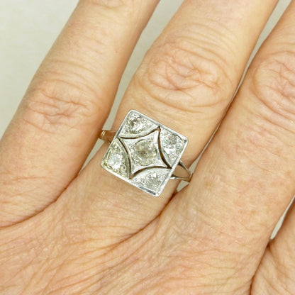 Antique Art Deco old mine cut diamond square cluster ring c1920's