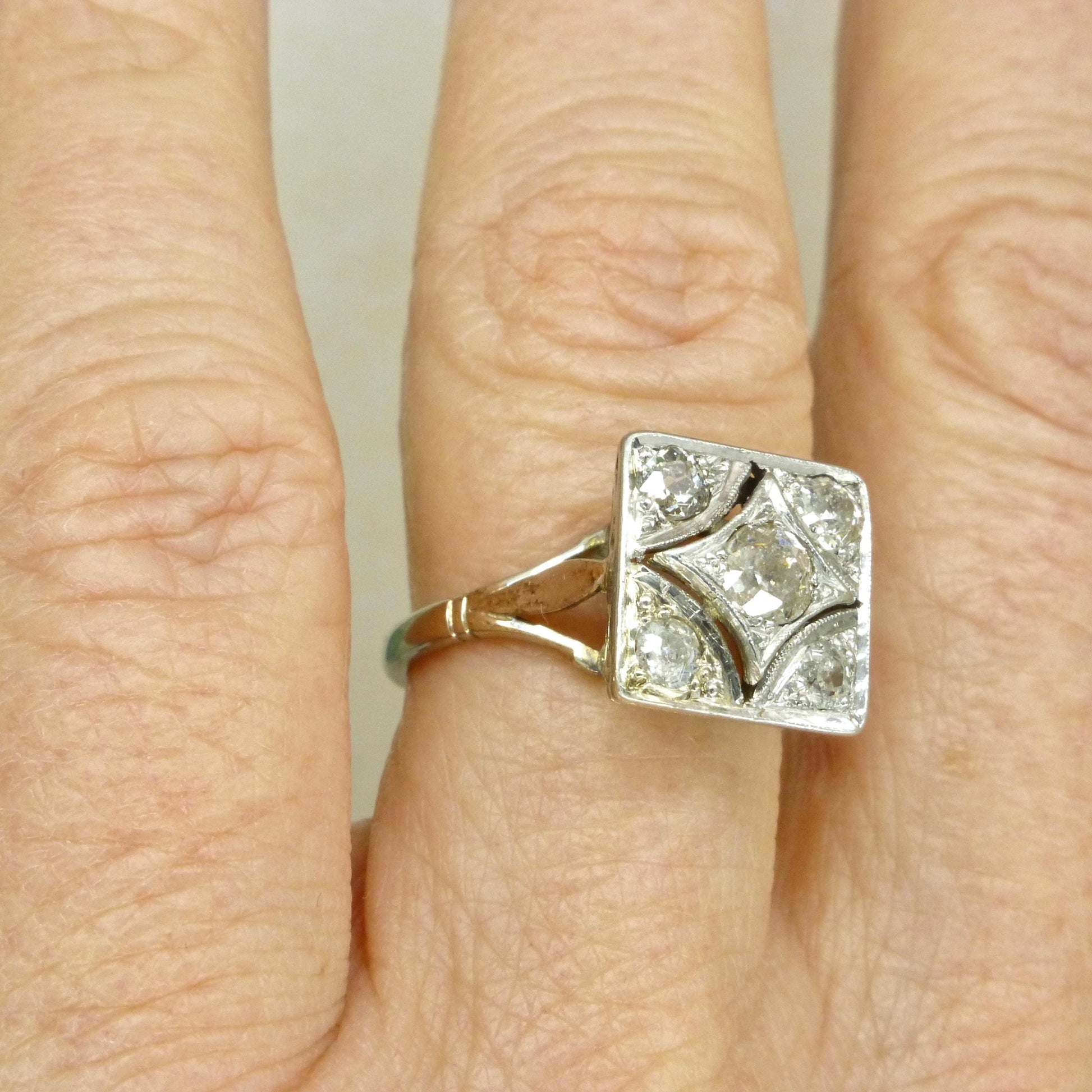 Antique Art Deco old mine cut diamond square cluster ring c1920's