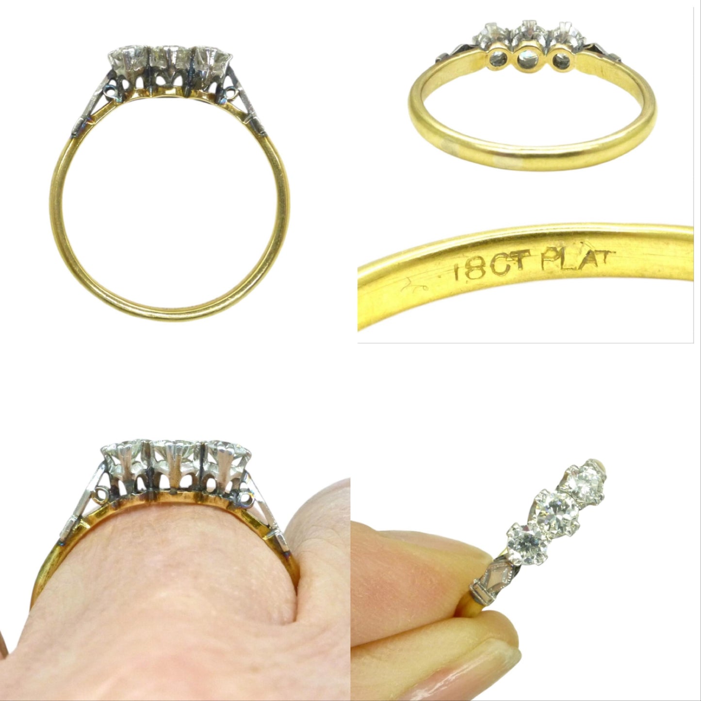 c1930's Vintage 18ct Platinum natural diamond three stone trilogy ring 0.50ct