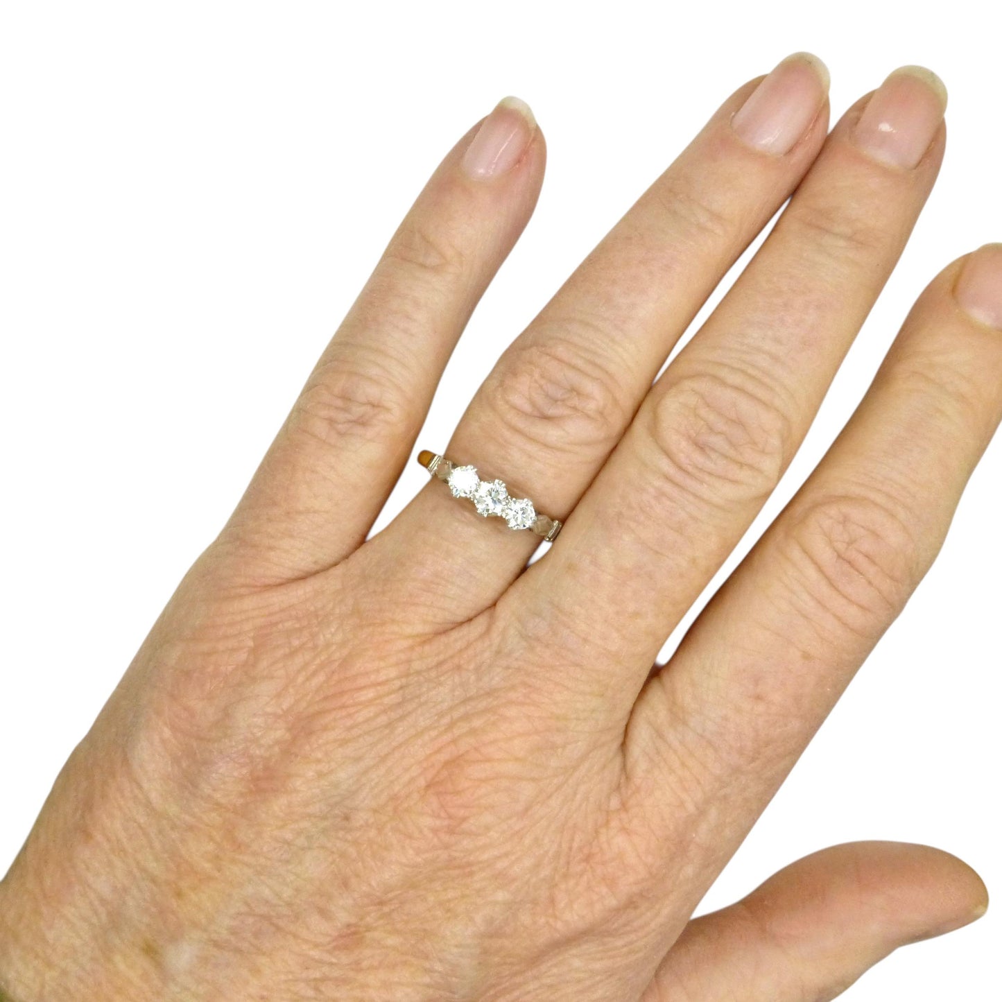 c1930's Vintage 18ct Platinum natural diamond three stone trilogy ring 0.50ct