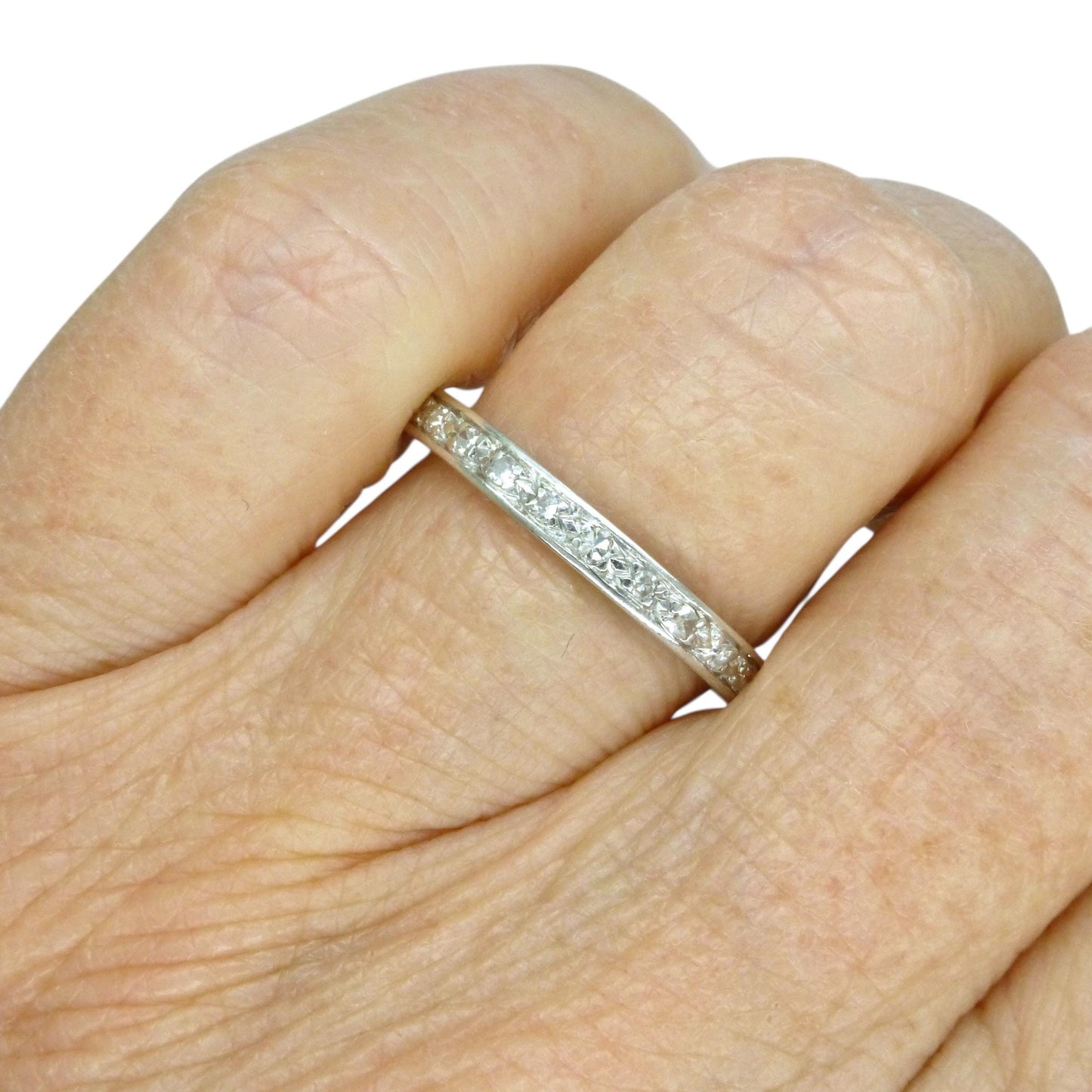 Art Deco Platinum Diamond full hoop Eternity Ring - Wedding Band 1920s, Size N