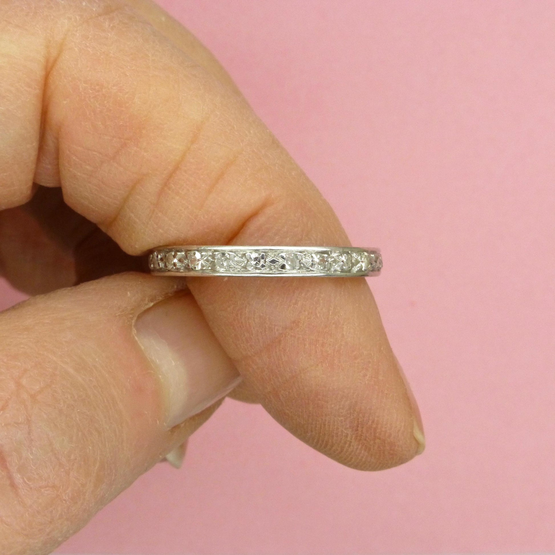 Art Deco Platinum Diamond full hoop Eternity Ring - Wedding Band 1920s, Size N