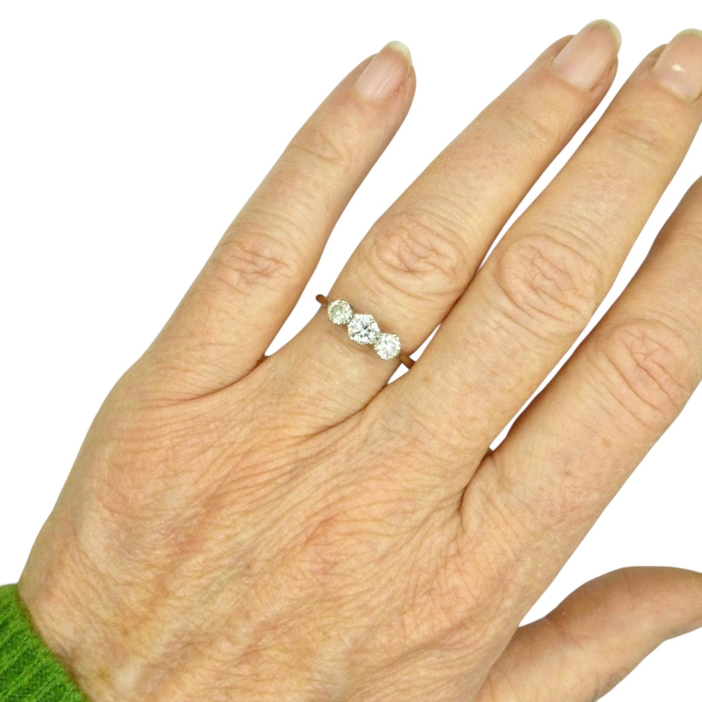 Antique Platinum natural diamond three stone trilogy ring 0.60ct c1920's