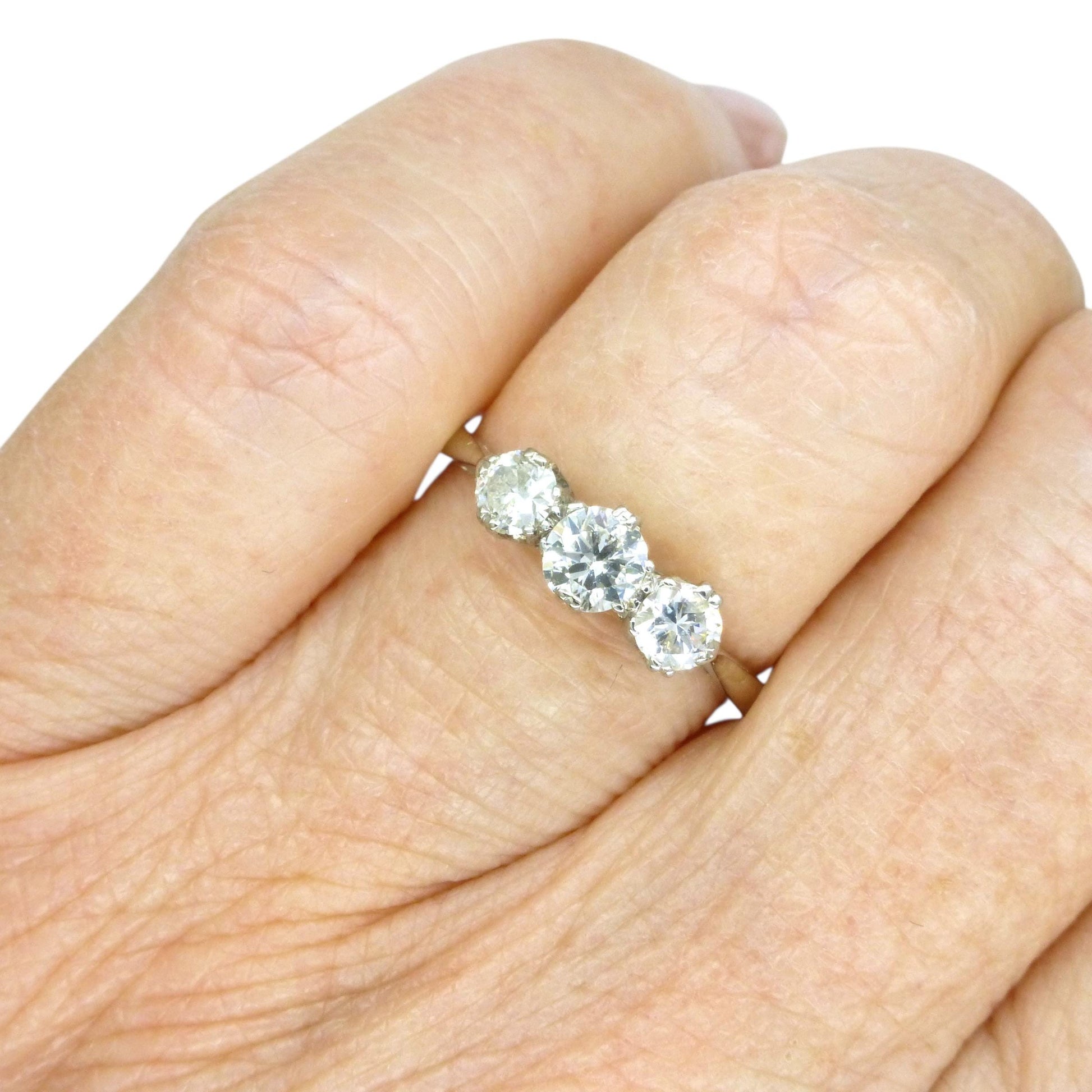 Antique Platinum natural diamond three stone trilogy ring 0.60ct c1920's