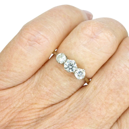 Antique Platinum natural diamond three stone trilogy ring 0.60ct c1920's