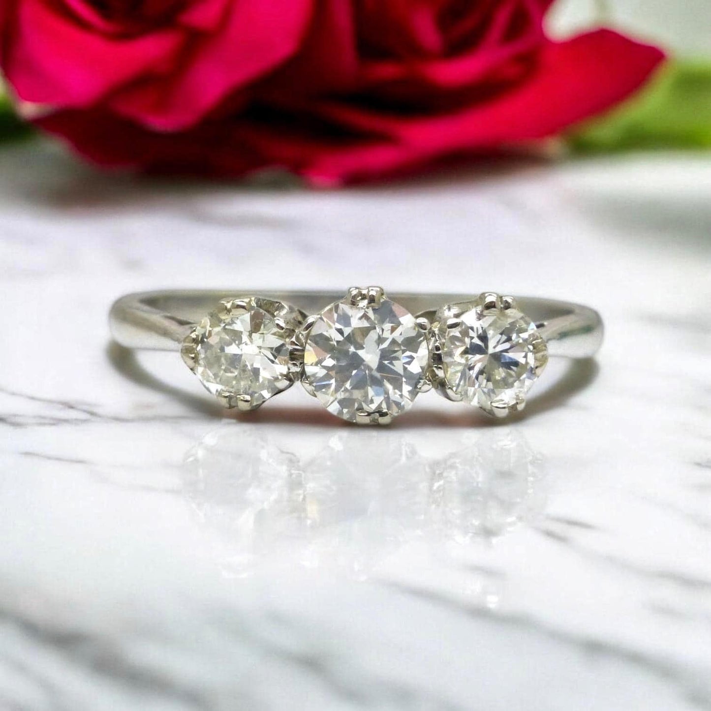 Antique Platinum natural diamond three stone trilogy ring 0.60ct c1920's