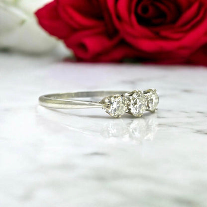 Antique Platinum natural diamond three stone trilogy ring 0.60ct c1920's