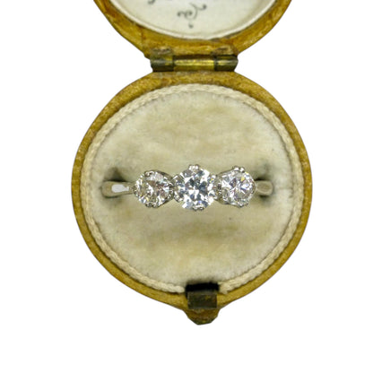 Antique Platinum natural diamond three stone trilogy ring 0.60ct c1920's