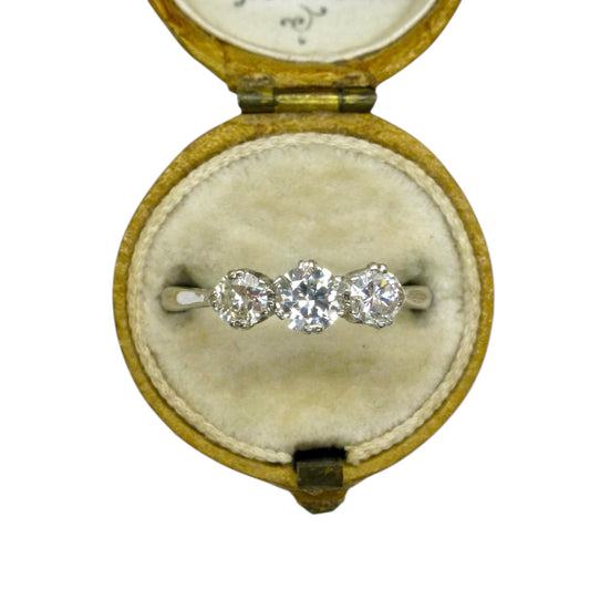 Antique Platinum natural diamond three stone trilogy ring 0.60ct c1920's