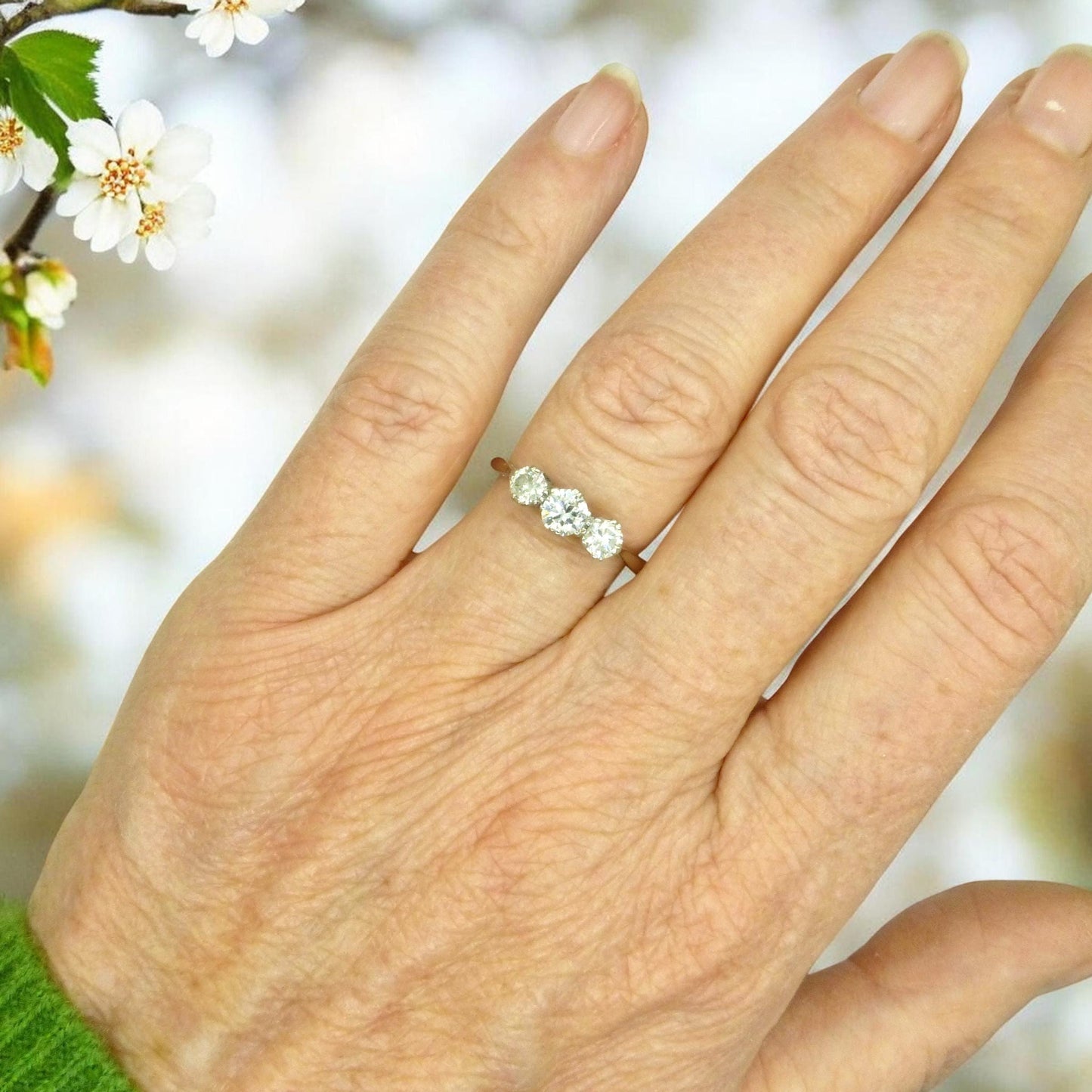 Antique Platinum natural diamond three stone trilogy ring 0.60ct c1920's