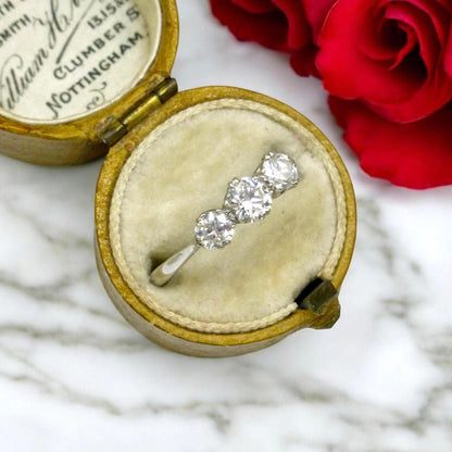 Antique Platinum natural diamond three stone trilogy ring 0.60ct c1920's