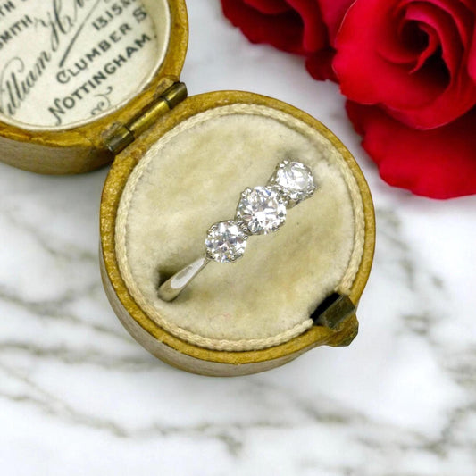 Antique Platinum natural diamond three stone trilogy ring 0.60ct c1920's